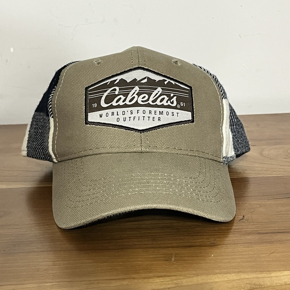 Cabela's Outfitter Tan Black Buffalo‎ Plaid Script SnapBack Cap Baseball Hat